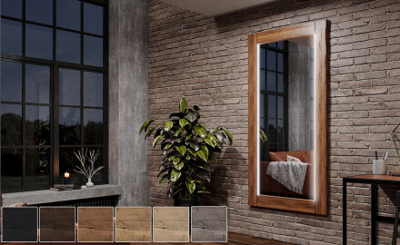Vertical rectangular espejo LED con marco de madera L225