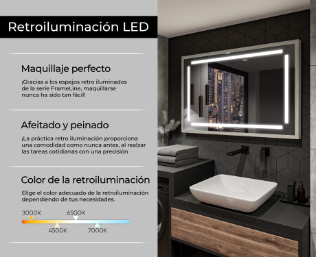 Rectangular espejo LED con marco de madera - FrameLine L124 #4